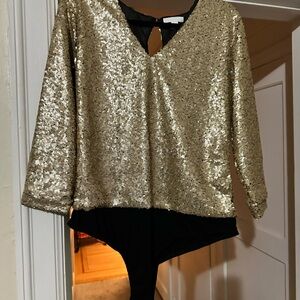 New York & Company Gold Sequin Bodysuit